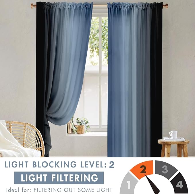 Navy Blue and Black Curtains for Living Room 84 Inch Length Ombre Curtains 2 - Image 5