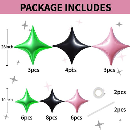 TONIFUL 30Pcs Four Pointed Star Balloon Light Pink Green Black Foil Balloon | - Image 2