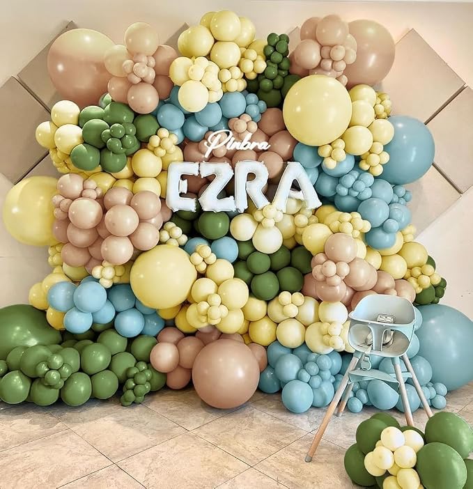 Sage Green Dusty Blue Yellow Balloons - Image 4