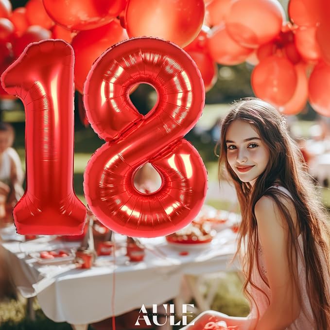 AULE 40 Inch Red 18 Balloon Number Foil 0-9 Birthday Big Numbers | Birthday - Image 4