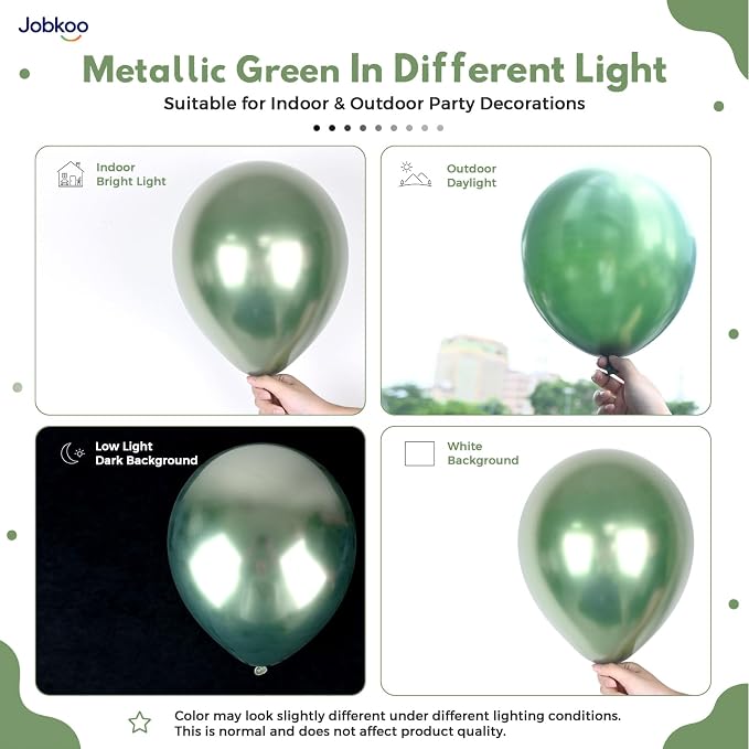 Jobkoo Metallic Green Balloons, 12 Inch Chrome Dark Green Latex Balloon | Retro - Image 4