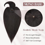 MY-LADY Human Hair Toppers for Women Real Human Hair with Bangs Thin 8.5 * 8.5CM Mono Base Clip in Remy Hairpieces Light Weight 12 Inch Natural Black
