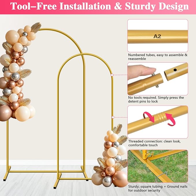 Metal Arch Backdrop Stand, Wedding Arch Stand | Dustproof caps, easy set-up - Image 4