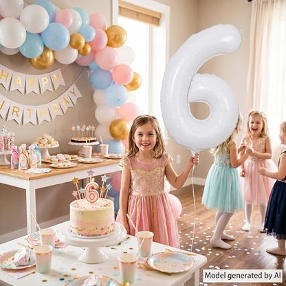 White Number 6 Balloon 40 Inch, Large White Foil Mylar 6th Birthday Decorations - Image 2