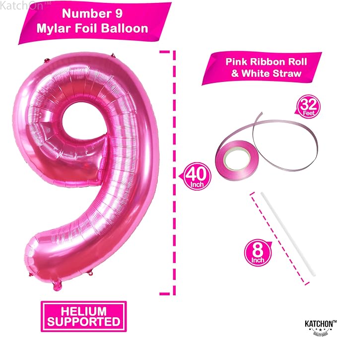 KatchOn, Giant Hot Pink Number 9 Balloon- 40 Inch, 9th Birthday Decorations | - Image 2