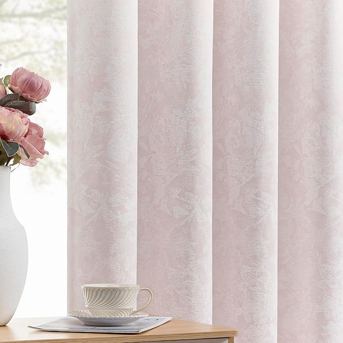 Beauoop Pink Floral Jacquard Blackout Curtains by Beauoop