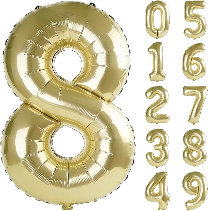 40 Inch Number 8 Balloons for 8th Birthday Party Decorations, 0-100 Champagne by FOBELEC