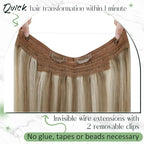 RUNATURE Invisible Wire Hair Extensions Real Human Hair, One Piece Fish Line Hair Extensions, Full Head Remy Hair for Women, Natural Looking, Brown Highlight Blonde 16 Inch 80g #8P24