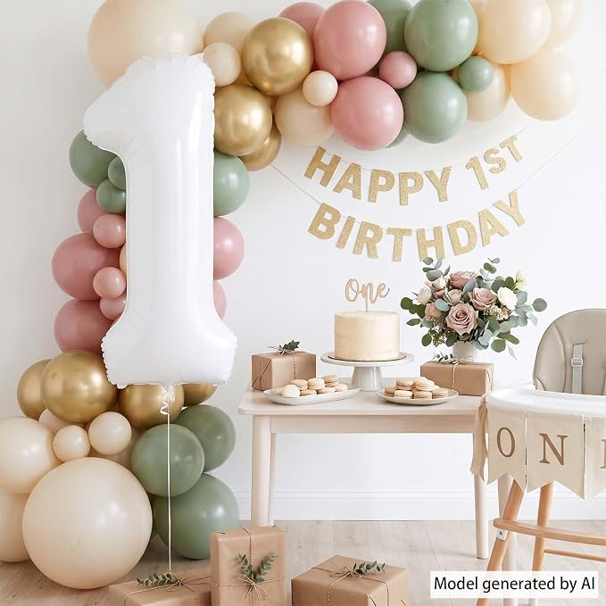 White Number 1 Balloon 40 Inch, Large Foil Mylar 1st Birthday Decorations - Image 7