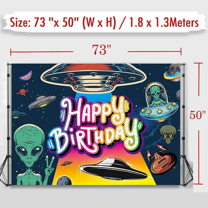 Funny UFO Happy Birthday Decorations Backdrop, Outer Space Universe Flying - Image 5