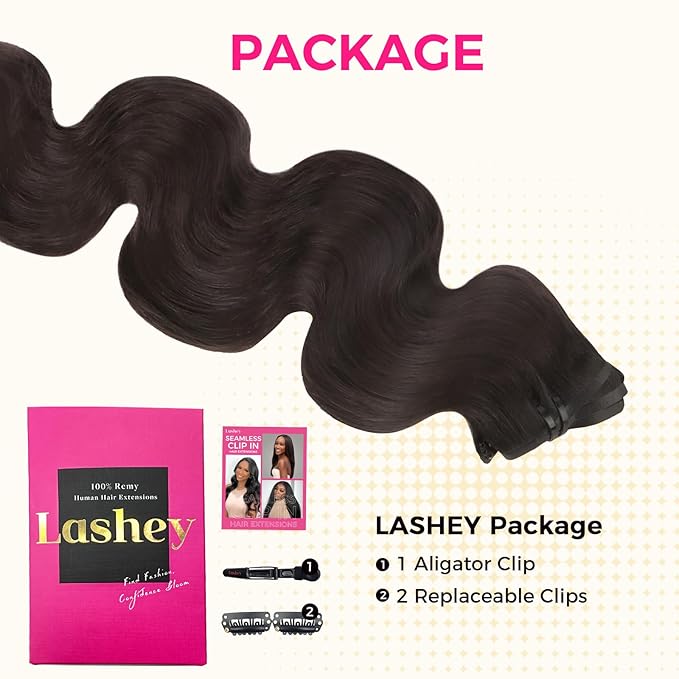 Lashey Seamless Clip in Hair Extensions Human Hair 130g 9pcs 18 Inch Body Wave #2 Dark Brown Clip in Extensions for Women PU Weft Hair Extensions