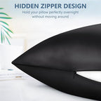 Silk Pillow Cases 2 Pack Queen Size Mulberry Silk Pillowcase Set of 2 for Hair and Skin 30 x 20 Inches 22 Momme Both Side Grade 6A Silk Soft Breathable Cooling with Hidden Zipper, Black