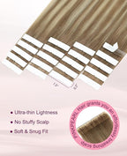 Pinkpearl Invisible Tape in Hair Extensions Human Hair, 20pcs 18inch 50g #8T60 Balayage Ash Brown to Platinum Blonde Injection Tape in Extensions Real Remy Seamless Human Hair Injected