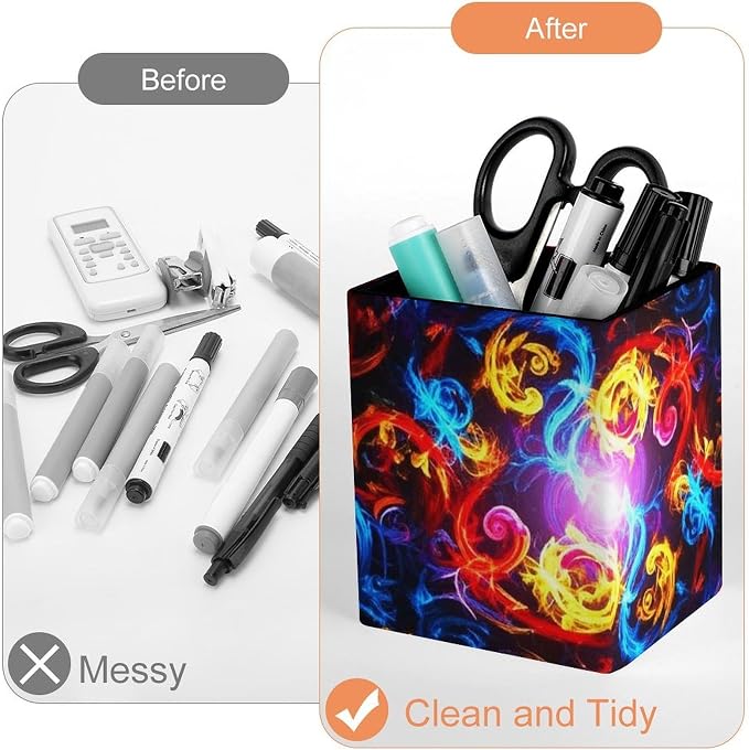 Leather Square Pens Pencils Holder Cup Desktop Stationery Organizer Case Trippy - Image 3