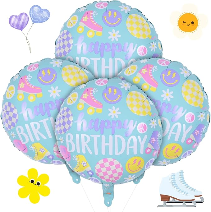 Roller Skate Foil Balloons Set, Pastel Helium Balloons by Paeyeq