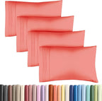 King Pillow Cases Set of 4 - Ultra Soft Hotel Quality Pillowcase Covers - Comfy, Cozy & Wrinkle Free - Shrinkage, Stain and Fade Resistant - Machine Washable Pillow Protectors - 4 Piece Set - Coral