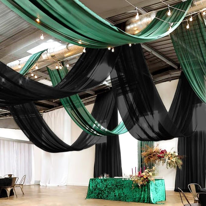 6 Panel Black Wedding Drapes - 5ft x 30ft Sheer Voile Chiffon Curtains by Showgeous