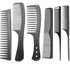 Professional Comb Set Black 6 Piece - Carbon Fiber Anti Static And Heat Resistant Comb-Fine and Wide Tooth Comb for Men and Women - Parting Teasing and Hair Styling