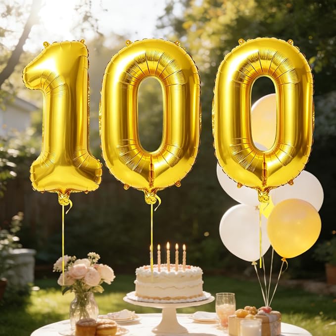40 Inch Number 100 Balloons for 100th Birthday Party Decorations, 0-100 Gold - Image 3