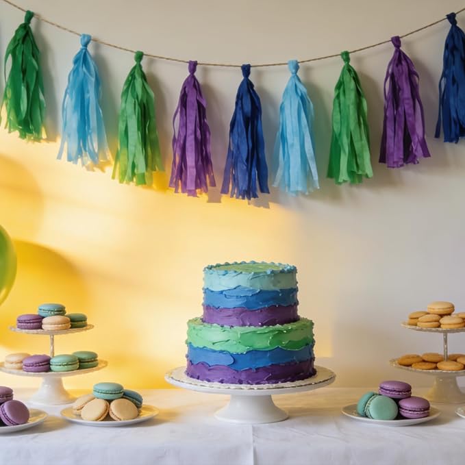 We Moment Blue Green Purple Tissue Paper Tassels Party Tassel Garland Banner - Image 3