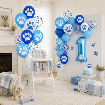 Paw Print Balloons, 12 Inch Navy Light Blue White Paw Print Confetti Dog - Image 5