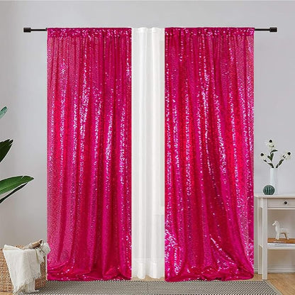 Eternal Beauty Hot Pink Sequin Backdrop Curtains, 4 Panels 2x8FT | 3mm Sparkle - Image 3