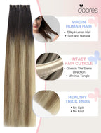 DOORES Invisi Edge Tape in Hair Extensions Human Hair, Dark Brown to Dirty Blonde 10 Injection Tape-ins with 10 Injection Tape-ins 50g 20 Inch, Injected Tape in Extensions