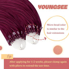YoungSee Micro Bead Hair Extensions Human Hair Magenta Microlink Hair Extensions 24 Inch Micro Loop Hair Extension Real Human Hair Rosein 50s/50g for Party