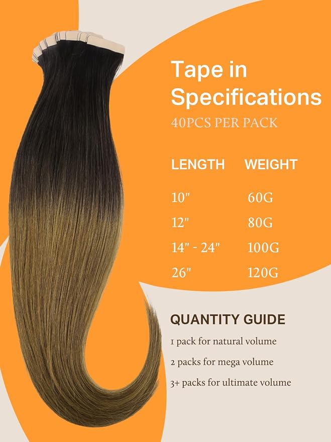 DOORES Tape in Hair Extensions Human Hair, Chocolate Dip Color Melt 12 Inch 80g 40pcs, Straight, Brown