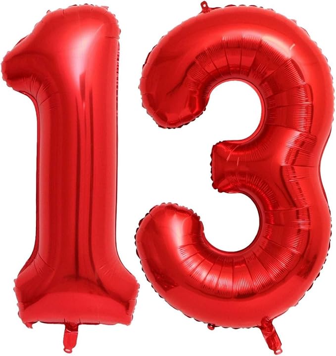 Red 13 Number Balloons, 40 Inch 13 Balloons Foil Mylar Helium Big Red 13 by BBPOOL