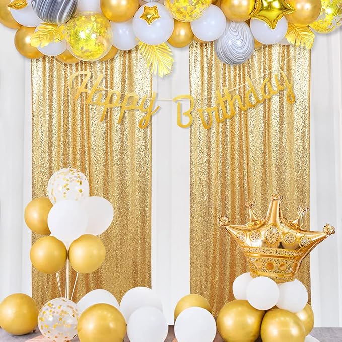 Poise3EHome Gold Sequin Backdrop Curtain, 2 Panels 2Ft x 8Ft Glitter - Image 2