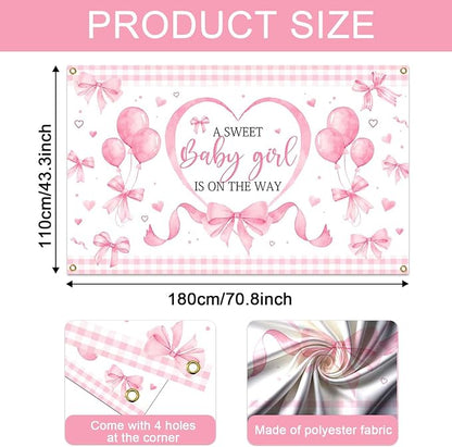 Mocsicka Pink Bow Baby Shower Banner Backdrop - Image 6
