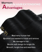 Moresoo Short Clip in Hair Extensions Black Hair Extensions Clip in Real Human Hair Jet Black Double Weft for Women Straight Remy Human Hair 80g/5pcs 12 inch