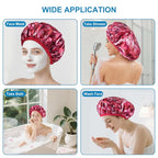 Upgraded Waterproof Terry Shower Caps, Reusable Shower Cap for Women with Long Hair, Soft Absorbent Hair-Protecting Towel Lining Bath Cap, Large Leak-Proof Hair Cap with Fashionable Print Outer-Red