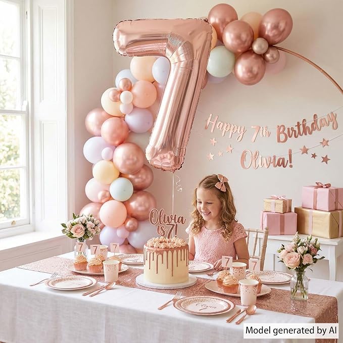 Rose Gold Number 7 Balloon 40 Inch, Blush Foil - Image 6