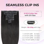 Lashey Seamless Clip in Hair Extensions Human Hair Extensions, 200g 9pcs Straight Natural Black Fuller Real Human Hair Clip in Extensions 22 Inch