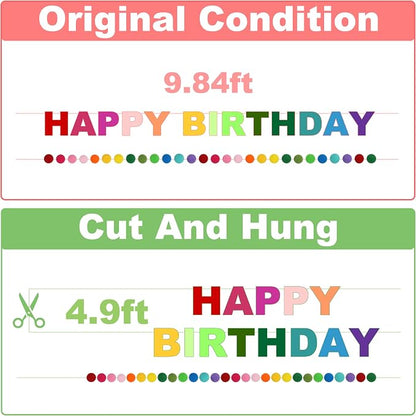 Pre-Strung 3D Felt Happy Birthday Banner, Rainbow Birthday Decoration | Reusable - Image 3