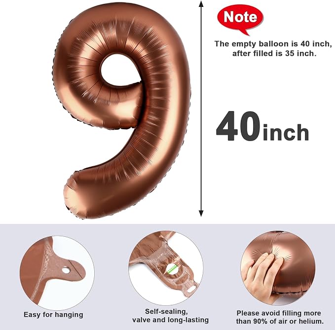 40 Inch Number 9 Balloon, Coffee Brown Birthday Decorations - Image 6