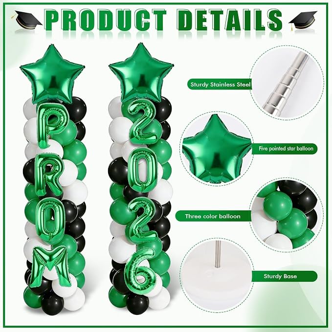 2 Set Green White Black Balloons Column Stand Kit Adjustable Tower Stand from - Image 2