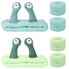 Snail Face Wash Headband Skincare & Wrist Bands for Washing Face Set Cute Spa Headband for Women and Wrist Faces Wash Bands for Shower, Facial Cleaning, Soft Coral Fleece Makeup Headbands,Green
