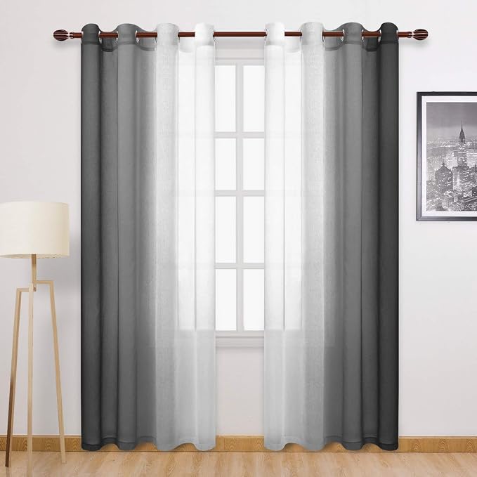 DWCN Black Ombre Faux Linen Sheer Curtains by DWCN