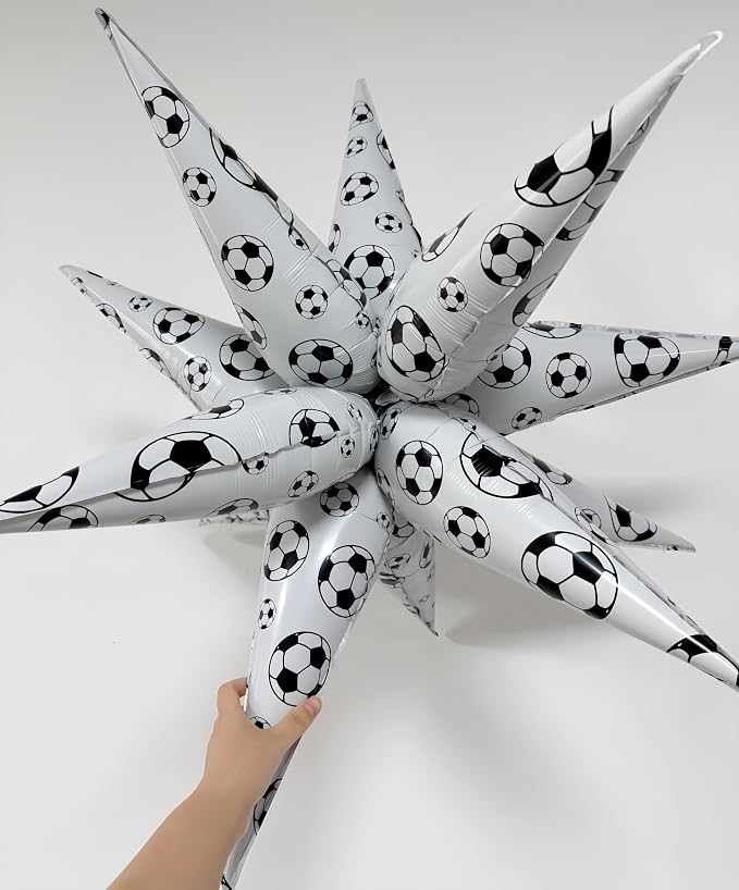 4D Soccer Ball Balloons 32 Inch/Black White Soccer Explosion Star Foil Balloons - Image 5