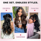 ALXNAN Long Wavy Hair Extensions for Women, Clip in Hair Extensions Clip Ins Soft Full Head Synthetic Hairpieces 20 Inch Ombre Burgundy mix Black