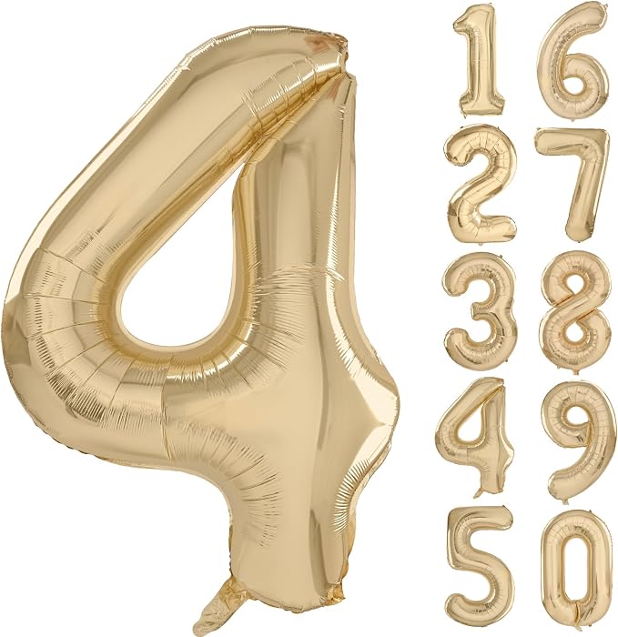 40 inch White Gold Number Balloon Giant Foil Helium Balloons Champagne Gold by Yeodong