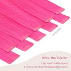 WENNALIFE Tape in Hair Extensions Human Hair Hot Pink Tape in Extensions, 10pcs 30g 20 inch Remy Invisible Tape Ins Straight Colored Soft Real Human Hair Tape in Extensions Refill Set Extensions