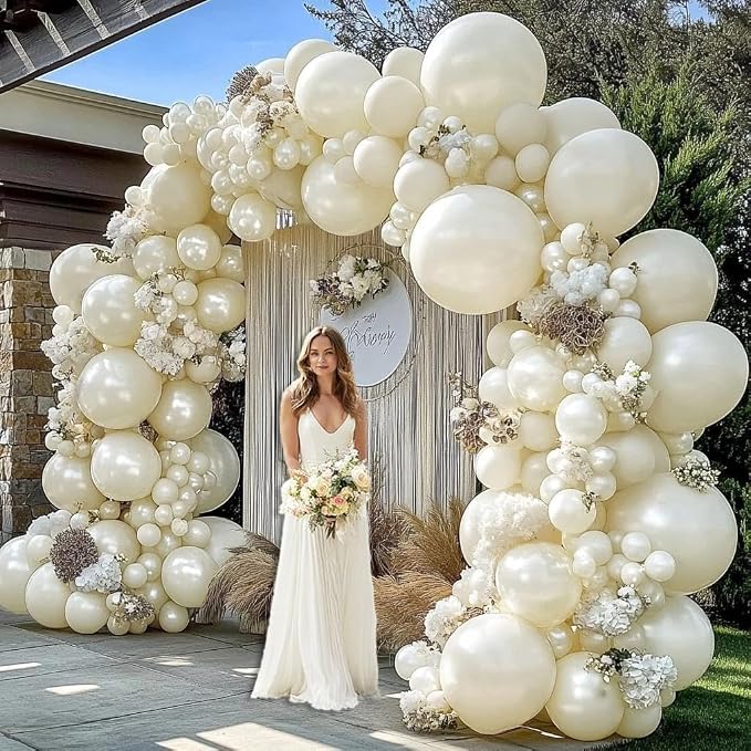 Pearl White Balloon Arch Double Stuffed Pearl White Sand Balloon Garland Kit - Image 7