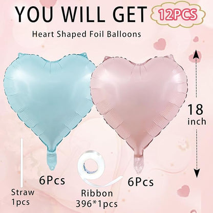 Blue Pink Heart Balloons, 18inch Light Blue Heart Shaped Foil Balloons & Baby - Image 2