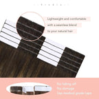 Sindra Invisi Edge Tape in Hair Extensions Human Hair, 18 Inch 50g 20pcs Dark Brown Mixed Chestnut Brown Invisible Extensions Natural Seamless Injected Tape Ins Straight