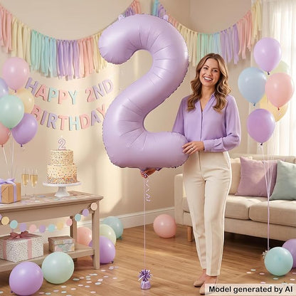 40" Pastel Purple Foil Number 2 Balloon - Image 4