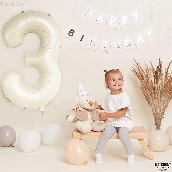KatchOn Cream White Number 3 Balloon Neutral 40 Inch | Three Balloon, 3 Balloon - Image 2